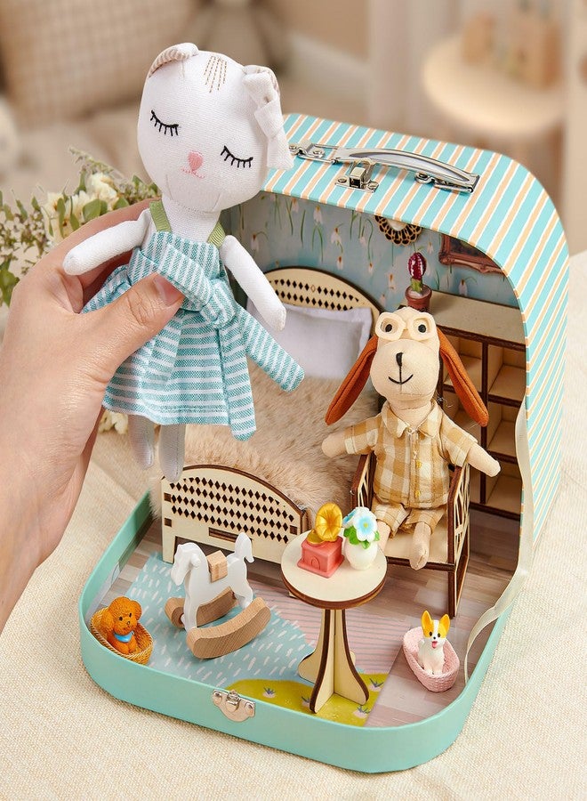 TUZT Bedroom Dollhouse Suitcase - Portable Playset with 21 PCS Wooden Furniture, Adorable Animal Dolls & Pet Kennels, Fold-and-Go Design for Travel, Creative Gift for Kids 3-8 Years - Image 2